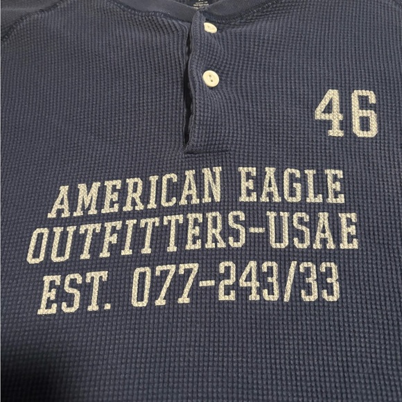 American Eagle Shirt Mens XXL Blue Thermal Vintage Slim Fit Henley Long Sleeve - Picture 2 of 5